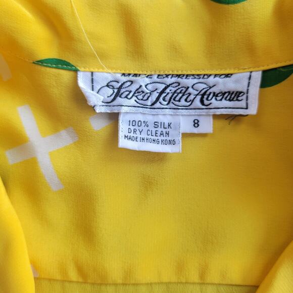 Saks Fifth Avenue Silk Yellow Collard Button Top Size 8 - Picture 3 of 7